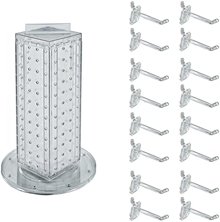 Azar Displays 700220-CLR-2C16 Four-Sided 4”W x 12” Revolving Pegboard Tower Kit Counter Display with 16-Pack of 2 inch Locking Hooks, Clear by AzarDisplays