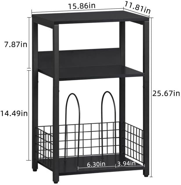 LELELINKY Black End Table, Small Side Table with Metal Frame,Modern Record Player Stand with Storage Shelf, Wood 3 Tier Sofa Bedside Tables, Narrow Nightstand for Living Room Bedroom Office - Image 7