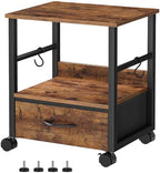 HOOBRO 2-Tier Printer Stand, Under Desk Printer Table with Drawer, Printer Cart with Storage, with Casters/Adjustable Feet, for Home Office, Study, Living Room, Rustic Brown and Black, BF20PS01 by HOOBRO