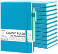feela 12 Pack Notebooks Journals Bulk, Hardcover Notebook Classic Ruled Journal Set with Pen Holder for School Business Work Travel Writing, with 12 Black Pens, 120 GSM, 5.1”x8.3”, A5, Teal by feela