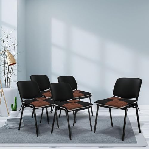 Office Stacking Chair Cushions 4 Pack, Corduroy High Density Foam Kitchen Seat Cushions with Ties, Square 17" x 17" Indoor Non-Slip Dining Chair Pads, Black+ Brown, 4pcs - Image 2