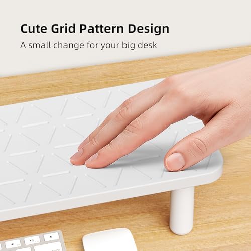 AFOOYO Dual Monitor Stand For Desk,31 Inch Adjustable Wood Computer Riser Desktop Storage Stand For Computer,Laptop,Printer,TV,White Grid - Image 3