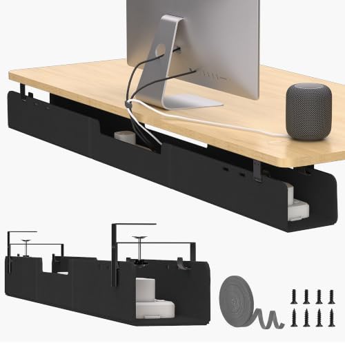 No-Drill Under Standing Desk Cable Management,47.2" L,Black by ERGOCOLLECT