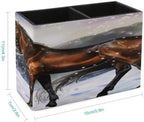 PU Leather Multi-Compartment Pen Holder Desktop Organizer Pencil Cup Storage Caddy for Office Home Supplies Handsome Horse Winter Theme Farm Animal Snowy Mountain Snowflakes Winter Scenery - Image 2