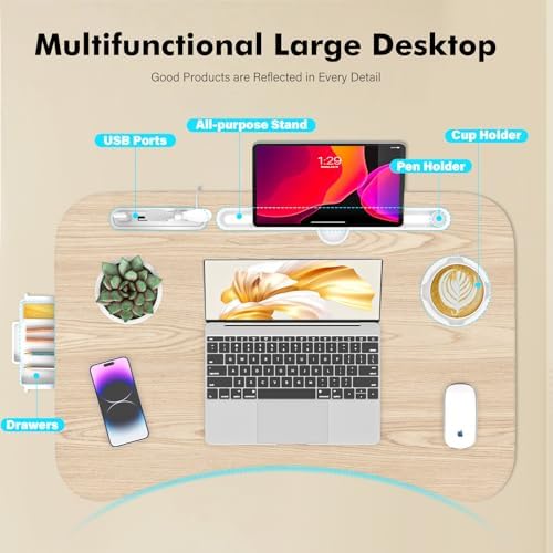 Lap Desk for Bed Adjustable Height, Foldable Bed Table with Storage Drawer, Tablet Slot & Cup Holder, Portable Laptop Stand for Bed & Sofa, Bed Desk for Adults & Kids, Glacier - Image 6