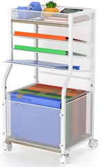 3IngSeagulls Rolling File Cart, 5-Tier Mobile Filing Cabinet on Lockable Wheels, Under Desk Storage, Office Hanging Folder Storage Organization Mobile Cabinet for Office, Home, and School, White by 3IngSeagulls