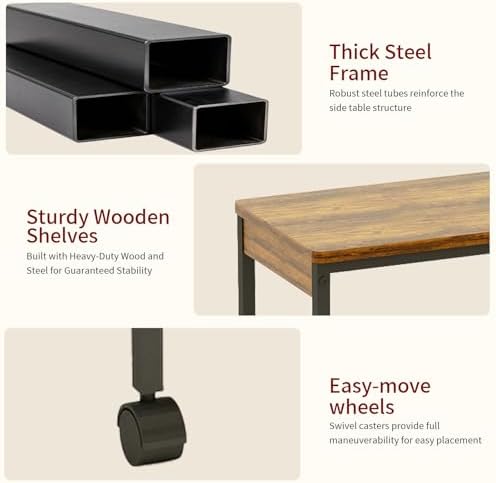 Slim Rolling Side Table with Basket, Narrow Storage Cart on Wheels for Sofa - Image 4