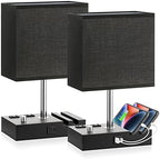 Black Bedside Table Lamps Set of 2 - Dimmable, USB C+A, 2 AC Outlets by KakanuoLightings