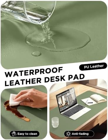 YSAGi 55" x 24" Large PU Leather Desk Mat for Keyboard and Mouse - Waterproof Non-Slip Desk Pad Protector for Office, Home, Writing Desk, Bamboo Green - Image 3