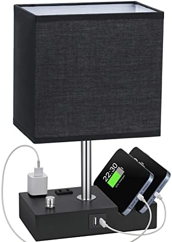 Black Table Lamp for Bedroom - Stepless Dimmable, USB C+A, 2 AC Outlets by KakanuoLightings