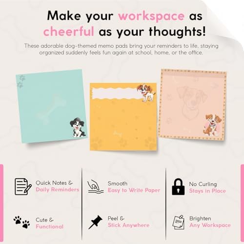 12 Pack Accordion Style Sticky Notes with Dog Holder | 3" x 3" Dog Post It Notes for School (50 Sheets Each) | Resin Made Cute Memo Pad Note Holder (12 Pack Sticky Notes with Holder) - Image 5