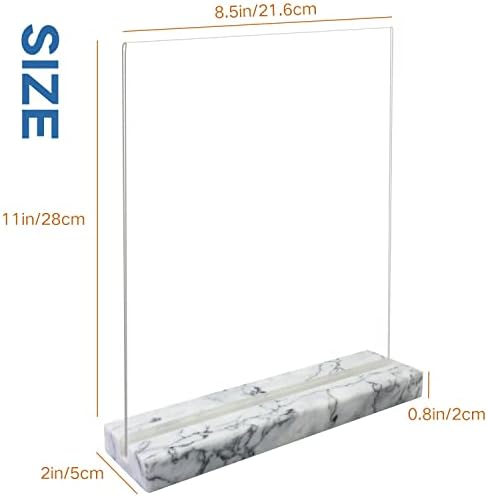 vrupin 2 Pack 8.5x11 Acrylic Sign Holder, Acrylic Frame Natural Marble Base, Clear Plastic Sign Holder Picture Photo Frames, Flyer Document Paper Display Stand for Office Desktop (white marble) - Image 2