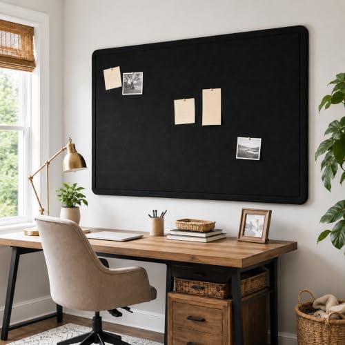 Black Large Felt Bulletin Board for Wall 72 x 48 Inch Frameless by CreateYourIdealSpace