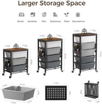 Rolling Cart with 4 Drawers, Plastic Drawer Storage Carts with Wheels & Wooden Tabletop, Metal Utility Cart with Pegboards, Office Living Room Classroom Craft Organization and Storage, Dark Grey - Image 3