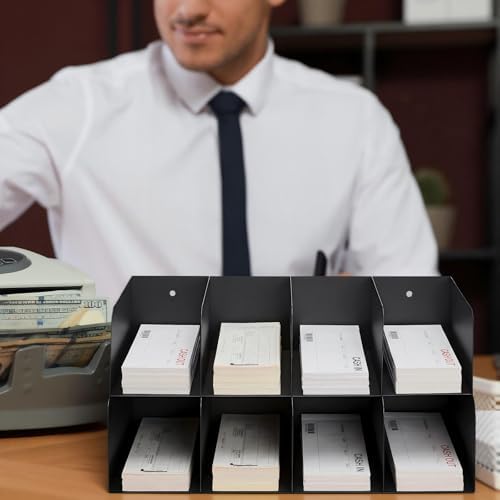 Gisafai Metal Check Sorter Organizer 8 Pocket, 2 Tier Black Iron Document Holder, 16 x 8 x 7.5 Inch, Wall Mountable, Heavy Duty Countertop Receipt Storage Rack for Bank, Office, Retail, Restaurant - Image 4