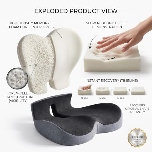 Memory Foam Office Chair Cushion with Lumbar Support Pillow – Ergonomic Desk Chair Cushion for Sciatica & Tailbone Pain Relief, L-Shaped Seat Cushion for Car, Truck, & Airplane Seat (Non-Slip Base) - Image 7