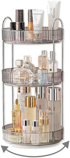 Asayuee 360 Rotating Makeup Organizer,3 Tier Large Capacity Make Up Organizers and Storage,Makeup Organizer for Bathroom,Cosmetic Perfume Stand Organizer(Grey-3 Tier) by Asayuee