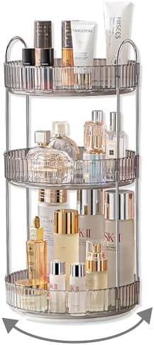 Asayuee 360 Rotating Makeup Organizer,3 Tier Large Capacity Make Up Organizers and Storage,Makeup Organizer for Bathroom,Cosmetic Perfume Stand Organizer(Grey-3 Tier) by Asayuee