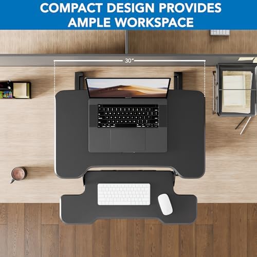 Mount-It! Height Adjustable Standing Desk Converter, Compact 30” Wide Tabletop Standing Desk Riser with Gas Spring, Desktop Stand Up Workstation with Keyboard Tray Fits Monitor or Laptop, Black - Image 4