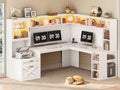 SEDETA 68" Farmhouse L Shaped Office Desk with Hutch, Drawers, Storage by SEDETA