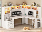 SEDETA 68" Farmhouse L Shaped Office Desk with Hutch, Drawers, Storage by SEDETA
