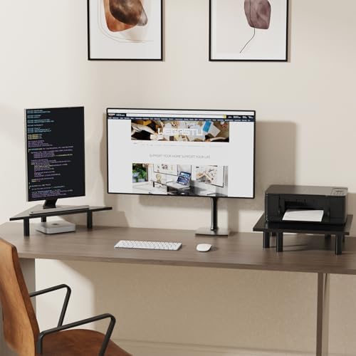 2 Pack White Corner Monitor Stand, Triangle/Square Adjustable Height Riser, 27-inch Universal Desktop Shelf for Computer, Laptop, PC, iMac, Printer (Black) - Image 2