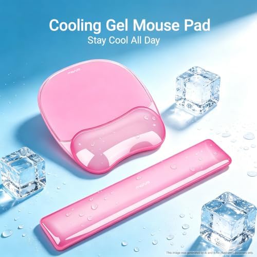 MOSISO Cooling Gel Wrist Rest Support for Mouse Pad&Keyboard Set, Pink - Image 2