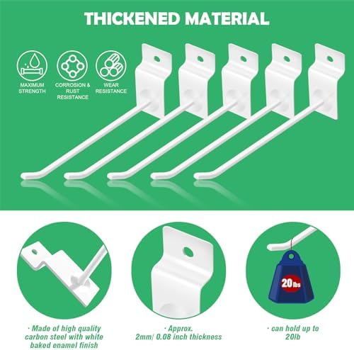 100Pcs Heavy Duty Slat Wall Display Hooks Bulk Set, Slatwall Accessories Pegboard Gridwall Display Hook Slat Wall Shelf Brackets for Retail Home (White, 6 Inches/15 CM) - Image 3
