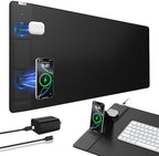 Wireless Charging Mouse Pad with Foldable Phone Holder, 31.5"x15.8", Black by abcmat