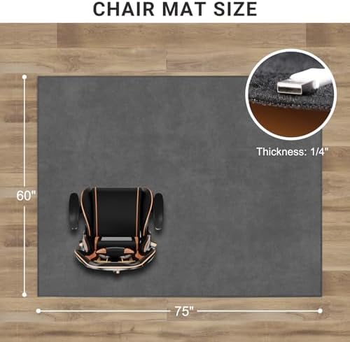 Office Chair Mat, 75" x 60" Large Chair Mat for Hard Floors, Flannel Fabric Area Rug for Hard Surface, Floor Protector Under Desk Mat for Home Office (Dark Grey) - Image 2