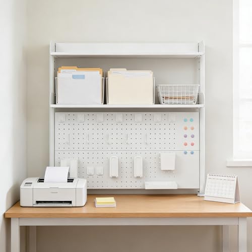 Clamp-On Desk Hutch with Pegboard, 39.5 x37.5in 2-Tier Desktop Organizer Shelf, Carbon Steel Frame with 2 Shelves and Pegboard Storage, for Office, Dorm, Study - Image 7