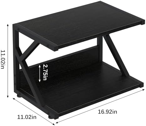 aboxoo Desktop Printer Stand with 2 Tier Wood Storage Shelves,Under Desk Printer Table,Multi-Purpose Home Office Desk Organizer for Fax Machine, Scanner (Black) - Image 3