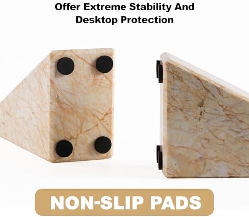 Marble Bookends，Natural Decorative Bookend for Shelves, Non-Skid Book End for Heavy Books, Idea Book Stoppers & Holder for Desk Bookshelf Decor, Modern Home Decor Cream Color Book Ends, Set of 2 - Image 4
