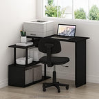 Furinno Moore L-Shape Computer Desk with 3-Tier Shelves, Americano - Image 2