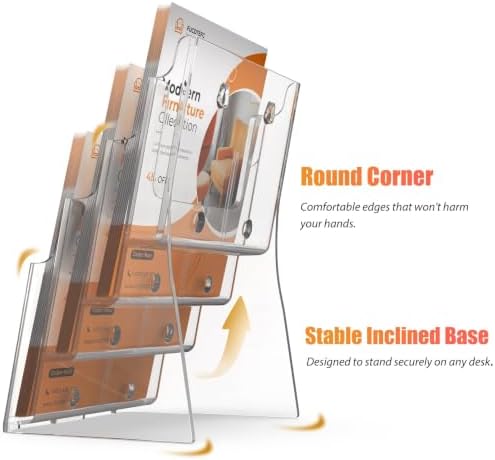 FUCDTEFC 2 Pack Acrylic Brochure Holder 8.5x11 & 4 x9 Inches, Clear 4 Tier Magazine Holder Brochure Display Stand w Removable Divider, Literature Pamphlet Flyer Holder for Wall Mount or Countertop - Image 5