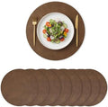 Artoid Mode Brown Faux Leather Placemats Set of 8, 15 Inch Waterproof Wipeable Heat Resistant Vinyl Place Mats, Reversible Table Mats for Kitchen Dining Decor by ArtoidMode