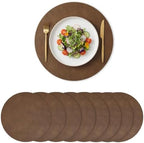 Artoid Mode Brown Faux Leather Placemats Set of 8, 15 Inch Waterproof Wipeable Heat Resistant Vinyl Place Mats, Reversible Table Mats for Kitchen Dining Decor by ArtoidMode
