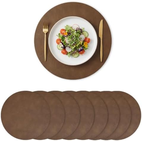 Artoid Mode Brown Faux Leather Placemats Set of 8, 15 Inch Waterproof Wipeable Heat Resistant Vinyl Place Mats, Reversible Table Mats for Kitchen Dining Decor by ArtoidMode