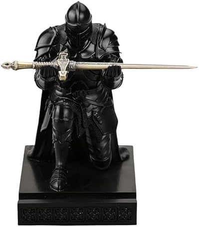 Medieval Armored Knight Pen Holder Figurine Paperweight Phone Stand Black - Image 3