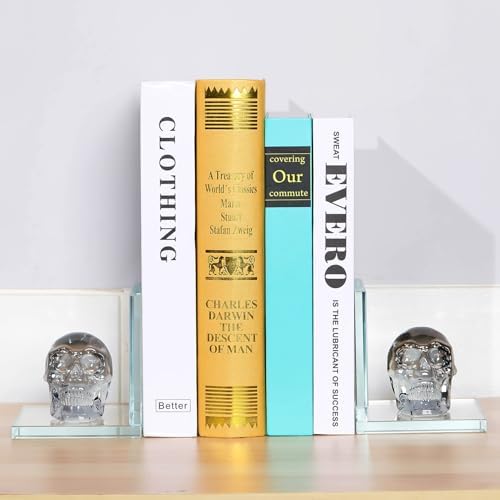 Glass Skull Book Ends for Shelves with Black Crystal Skulls - Image 5