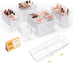 20PCS Clear Drawer Organizer Set, Expandable Acrylic Vanity Storage Bins, 2 Sizes Adjustable Plastic Junk Drawer Dividers, BPA-Free Non-Slip Stackable Organizers for Makeup, Bedroom, Office & Tools by SimpleLifeRicherHeart