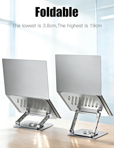 Adjustable Computer Stand with 360 Rotating Base, Ergonimic Foldable Laptop Riser for Desk Compatible with MacBook Pro/Air Notebook up to 16 Inches, Silver - Image 6