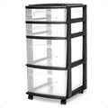 HOMZ Drawer Tower, 4-Tier Storage Cart with Removable Wheels, Black Frame by Homz