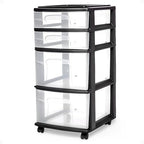HOMZ Drawer Tower, 4-Tier Storage Cart with Removable Wheels, Black Frame by Homz