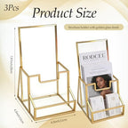 3 Pcs 4 Inches Gold Glass Brochure Holder with Business Name Card Holder Trifold Pamphlet Stand Countertop Literature Flyer Brochure Displayfor Menu, Booklets, Journals Display, Magazine - Image 2