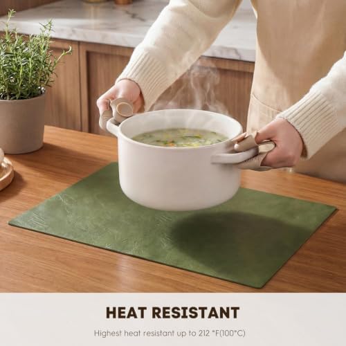 Artoid Mode Olive Green Faux Leather Placemats Set of 8, 12x18 Inch Waterproof Wipeable Heat Resistant Vinyl Place Mats, Reversible Table Mats for Kitchen Dining Decor - Image 4