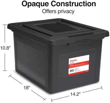 STAPLES Plastic File Box with Snap Lid, Letter/Legal Size, Black, 4/Carton - Image 5