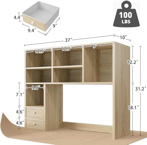 REIBII Desktop Bookshelf, 8 Shelves Desk Hutch for Dorm Room, Natural - Image 2
