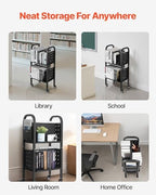 VEVOR Rolling Library Book Cart, 150 lbs Capacity, 17.7 x 13.0 x 34.6-Inch Library Cart, Double Sided L-Shaped Shelves with 2-Inch Lockable Wheels, Book Truck for Home Shelves Office and School, Black - Image 6