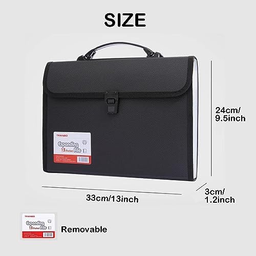 12 Pockets Letter Size/A4 Accordion File Organizer with Handle, TRANBO Expanding File Folder, Portable Paper Organizer, Expandable Plastic Document Organizer for Travel School Office - Black - Image 5